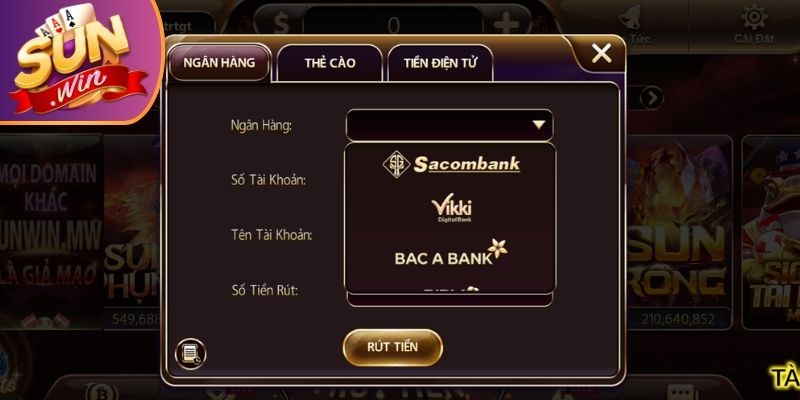 Quy trình rút tiền Sunwin qua ngân hàng quen thuộc